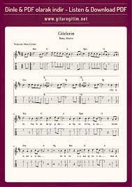 Gozlerin Nota Tab Gitaregitim Net Notalara Dokulmus Muzik Muzik Notalari Baris