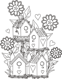 In general, natural camouflaged colors such as gray, dull green, brown, or tan help the house blend into its environment and keep nesting birds safe from predators. Four Birdhouses With Flowers Coloring Page Greatest Coloring Book Monster Coloring Pages Coloring Pages Coloring Books