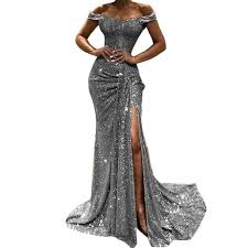 La robe est accompagnée d'une veste courte bleu marine fermée dans le dos avec détails de strass argent sur le col (photo non. Femmes Robe Soiree Couleur Unie Robe Cocktail Longue Robe Moulante A Paillettes Argent Manche Courte S Argent Manche Courte Cdiscount Pret A Porter