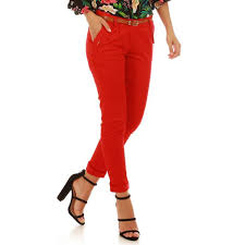 Denim, cuir, coton ou vinyle ; Pantalon Rouge Avec Ceinture Camel Femme Pas Cher La Modeuse