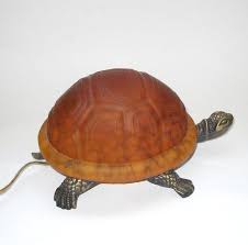 Vintage Turtle Night Light Metal Base Glass Amber Coloured Shell Lamp Shell Lamp Night Light Metal Base