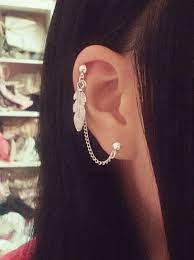 feather cartilage chain earring helix ear cuff jewelry simple etsy cartilage earrings chain ear chain ear cuff jewelry