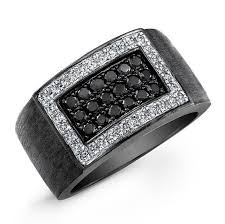 Black And Silver Wedding Rings For Men Black Sterling Silver Black And White Diamond Mens Ring White Diamond Ring Black Diamond Ring Engagement Rings For Men