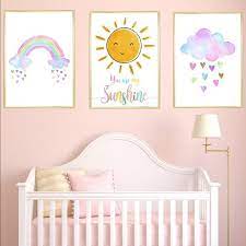 Watercolour Cloud Rainbow Nursery Prints Set Of 3 You Are My Sunshine Sun Quote Baby Girl Room Decor Printable Pictures Baby Shower Gift Baby Girl Room Decor Rainbow Girls Room Rainbow