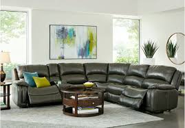 Colorado Springs Gray 6 Pc Leather Power Reclining Sectional Reclining Living Rooms Gra Living Room Sets Furniture Reclining Sectional White Sectional Sofa