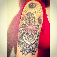 Sunflowers Hamsa Hand Hand Of Fatima Daisies Half Sleeve Rihanna Hand Tattoo Hand Tattoos Sleeve Tattoos