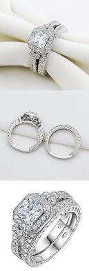 Newshe Vintage Bridal Set Princess White Cz 925 Sterling Silver Wedding Engagement Ring Set Size 6 Wedding Rings Vintage Wedding Rings Engagement Wedding Rings