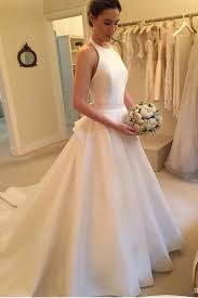 A Line Halter Satin Simple Backless Sleeveless Wedding Dress With Bow Plain Wedding Dress Backless Wedding Dress Bow Wedding Dress