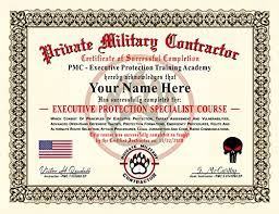 Executive protection / bodyguard training is as much a mental game than a physical one, and a properly constructed online executive protection training courses can teach you a variety of valuable topics that you can utilize immediately. Private Military Contractor Diploma Certificate Executive Protection Training Course Custom Novelty Gag Diploma 100 Real Looking Free Certificate Folder Inspired By Blackwater Buy Online In Cambodia At Cambodia Desertcart Com Productid