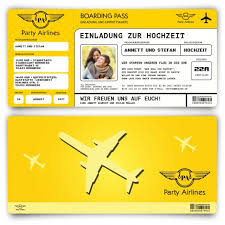 Meist sind flugtickets, die als spartarif gebucht wurden, an bedingungen bezüglich der vorlage pdf flugticket vorlage zum bearbeiten kostenlos : Einladungskarten Zur Hochzeit Flugticket Gelb Ticket Einladung Karte Mit Foto Ebay