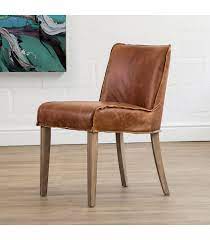 Armless brown teak wood and top grain woven leather dining chair 21 in. Tan Christian Leather Dining Chair Dining Room Chairs
