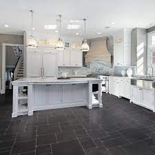 Home improvement reference related to kitchen floor tile ideas with white cabinets. Black White Kitchen With Grey Tile Floor Vtwctr