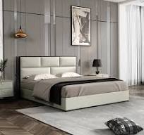Set Tempat Tidur Ranjang Kayu Ukuran King Full Size dari Kayu dengan Kulit  yang Laris di Pasaran