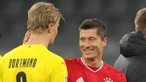 Robert lewandowski bedankt sich bei serge gnabry für die vorlage zum 1:0 gegen borussia dortmund. Fc Bayern Bvb Erling Haaland Fordert Robert Lewandowski Im Duell Der Top Torjager Heraus Eurosport