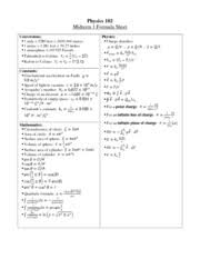 Midterm 2 Formula Sheet Phys 101 Fall 2016 Physics 101