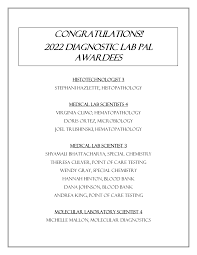 CONGRATULATIONS!! 2022 DIAGNOSTIC LAB PAL AWARDEES
