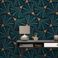 Papier Peint Intisse Paname Coloris Bleu Petrole En 2020 Papier Peint Papier Peint Art Deco Papier Peint Intisse
