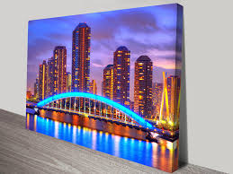 Premium canvas wall art with unique continuous line drawing of the melbourne skyline. Melbourne At Night Canvas Prints Australia