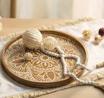 Hanobe Rundes dekoratives Tablett für Tafelaufsatz: 2  Vintage-Couchtisch-Tabletts mit Boho-Perlengirlande für Heimdekoration – ...
