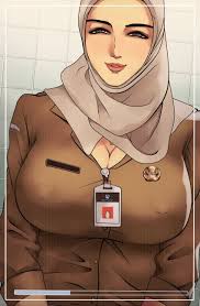 binaru, original, highres, 1girl, breasts, brown eyes, brown jacket, grey  hijab, hijab, id card, jacket, large breasts, looking at viewer, muslim,  solo, upper body - Image View - | Gelbooru - Anime Art & Hentai Gallery -  Free to Explore
