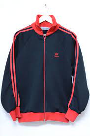 adidas 80 s デサント製 ジャージー トラック ジャケット black red used vintage men s 4 000 tax in ジャケット アディダスジャケット ファッション