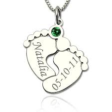 Engraved Baby Feet Birthstone Necklace For Mom Mother Day S Gift Baby Feet Necklace Mother Necklace Personalized Baby Feet Charm