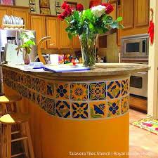 Kitchen with hexagon spanish mission red mexican talavera flooring tile. Mexican Talavera Tiles Wall Furniture Stencils Royal Design Studio Stencils