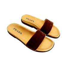1990s Prada Gilt Leather And Velvet Sandals At 1stdibs