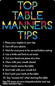 100 Table Manners Tips A Long List Of Wonderful Table Manners Tips Table Manners Manners For Kids Dining Etiquette