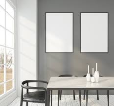 Orchid white flowers bathroom decor wall art teal blue canvas wall art rustic prints plant floral paintings 4 pcs pictures framed artwork ready to hang for living room kitchen bedroom dining room. Premium Photo Minimalist Picture Frames With Dining Table 3d Rendering