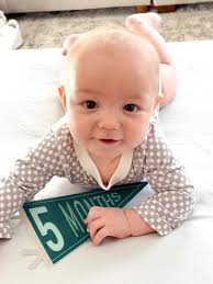 ✨ Crew • 5 Months ✨ Five months of my sweet Crew-ster 🤍 He tried baby  oatmeal for the first time this month and absolutely loved it. He's rolling  all over, starting