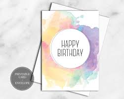 Birthday Greetings For Mom Printable Birthday Greeting Card Instant Download 5x7 Envelope Party Rainbow Watercolor Digital Birthday Cards Birthday Card Printable Happy Birthday Printable