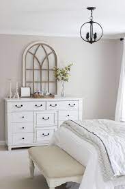 Modern Farmhouse Master Bedroom Reveal White Distressed Dresser Walls Popular Modern Farmhouse Master Bedroom Farmhouse Master Bedroom Master Bedrooms Decor