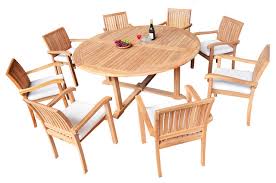 Whether you live somewhere that's warm all year round or you just want to take advantage of sunny days when you can get them, an outdoor space is. 9 Piece Outdoor Patio Teak Dining Set 72 Round Table 8 Nain Stacking Chair Contemporary Outdoor Dining Sets By Teak Deals Houzz