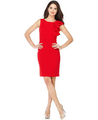 Calvin Klein Dress Sleeveless Ruffled Cap Sleeve Red Sheath Dresses Women Macy S Red Ruffle Dress Red Sheath Dress Red Dress