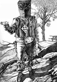 First Illustration Of The Zodiac Killer The Illustration Shows The Zodiac Symbol On The Chest And The Killer Wears A Bag On His Head With Glasses Creepy