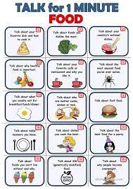 Talk For 1 Minute About Food Speaking Cards In 2021 Speaking Activities English English Lessons For Kids Learning English For Kids
