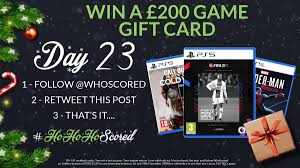 Check spelling or type a new query. Whoscored Com On Twitter Day 23 ðŸ®ðŸ¬ðŸ¬ ð—šð—®ð—ºð—² ð—šð—¶ð—³ð˜ ð—–ð—®ð—¿ð—± ð™ƒð™¤ð™¬ ð™©ð™¤ ð™€ð™£ð™©ð™šð™§ 1 Follow Whoscored 2 Retweet This Tweet Winner Announced Dec 24 Hohohoscored T Cs Apply Https T Co S6bmdxudv0 Https T Co Glp7eanbrp