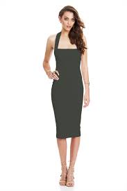 Nookie Boulevard Midi Dress Olive Designer Outfits Woman Dresses Classic Bodycon Dress