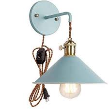 Amazon Com Plug In Dimmable Wall Sconce Lamps Lighting Fixture Within Line Cord Dimmer Switch Bule Macaron W Copper Lamps Sconce Lamp Bathroom Vanity Lighting