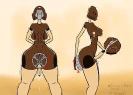 anthro back big ass big breasts bionicle brown body brown skin  cum cumming cumshot erection futa only futanari futanari intersex lactating  lactation lego movement lines pohatu red eyes robot