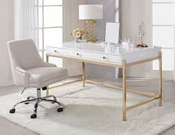Key details 48w x 22d x 29.75h. Marabella Glossy White Writing Desk Gold Legs