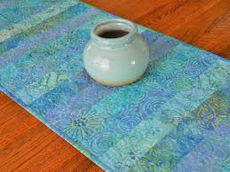 Quilted Batik Table Runner In Aqua Blue Lavender Coffee Table Runner Dining Table Decor B Batik Table Runners Quilted Table Runners Summer Table Decorations