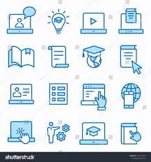 E Learning Distance Education Flat Line Icons Set Of Graduation Cap Training Laptop Learn Online Webi Graphic Design Projects Line Icon Distance Education