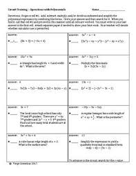 This Circuit Is Intended As A Review For Algebra One Students After They Finish Their Unit On Polynomials But Before They Sta Polynomials Word Problems Algebra