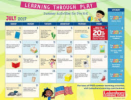 July 2017 Pre K Kindergarten Activity Calendar Summer Learning Kindergarten Skills Teaching Homeschool