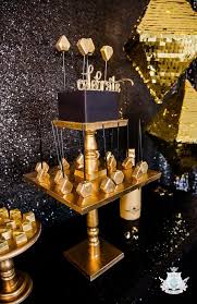 Little Big Company The Blog A Glistening Gold Geometric Luxe Party To Celebrate And Bring In The New Year By Swe Black Gold Party Gold Party All Black Party