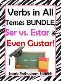 Spanish Verb Tenses Present To Subjunctive Ser Vs Estar Even Gustar Book Learning Spanish Vocabulary Spanish Verb Tenses Spanish Verbs