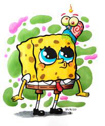 Spongebob And Gary Easy Canvas Painting Doodle Art Spongebob