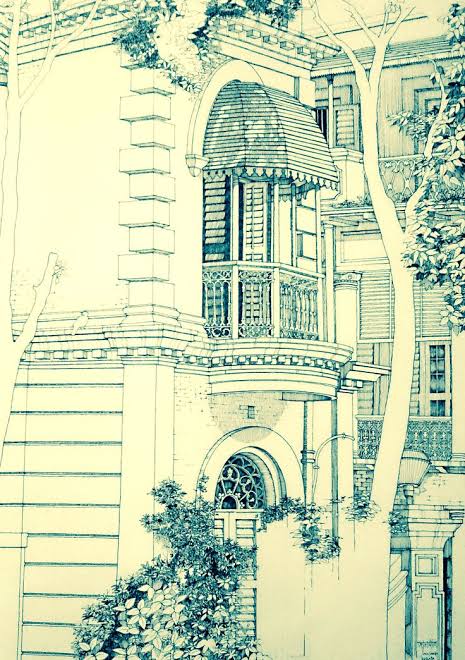Jorasanko, Tagore's ancestral home in Kolkata: Pen on paper | Kolkata skyline sketch, Kolkata cityscape line